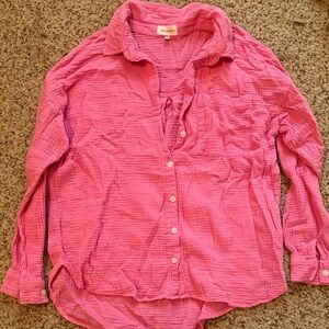 Thread & Supply Pink Gauze Button Up or Cover Up